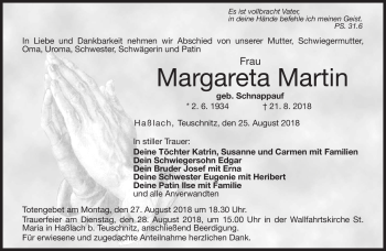 Traueranzeige von Margareta Martin von Neue Presse Coburg