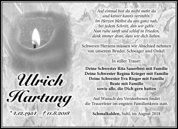 Traueranzeige von Ulrich Hartung von Südthüringer Presse