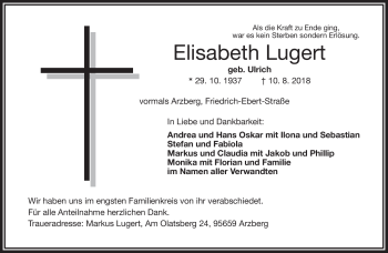 Traueranzeige von Elisabeth Lugert von Frankenpost