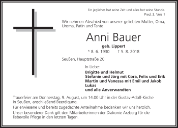 Traueranzeige von Bauer Anni von Frankenpost