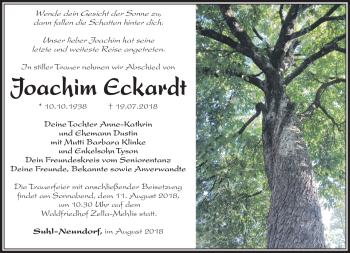 Traueranzeige von Joachim Eckardt von Südthüringer Presse