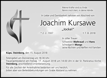 Traueranzeige von Joachim Kursawe von Neue Presse Coburg
