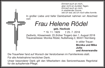 Traueranzeige von Helene Rödel von Frankenpost