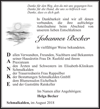 Traueranzeige von Johannes Becker von Südthüringer Presse