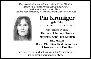 Traueranzeige von Pia Kröninger von Frankenpost