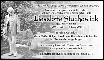 Traueranzeige von Lieselotte Stachowiak von Südthüringer Presse