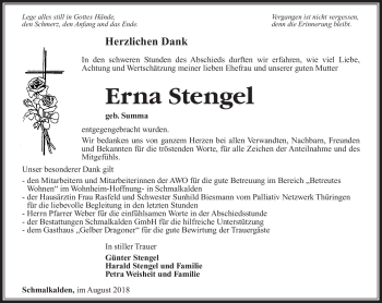Traueranzeige von Erna Stengel von Südthüringer Presse