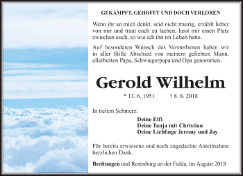 Traueranzeige von Gerold Wilhelm von Südthüringer Presse