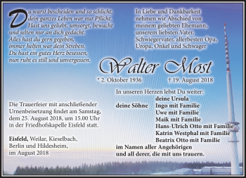 Traueranzeige von Walter Most von Südthüringer Presse