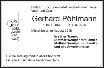 Traueranzeige von Gerhard Pöhlmann von Frankenpost