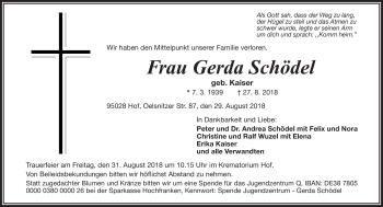 Traueranzeige von Gerda Schödel von Frankenpost