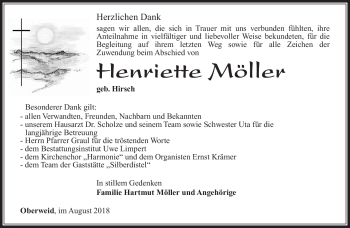 Traueranzeige von Henriette Möller von Südthüringer Presse