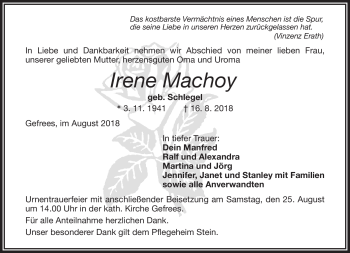 Traueranzeige von Irene Machoy von Frankenpost