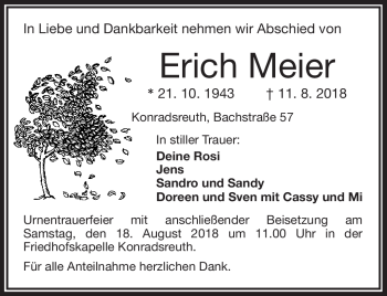 Traueranzeige von Erich Meier von Frankenpost