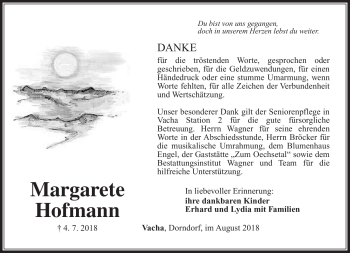 Traueranzeige von Margarete Hofmann von Südthüringer Presse