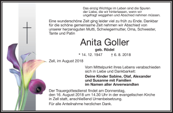 Traueranzeige von Anita Goller von Frankenpost