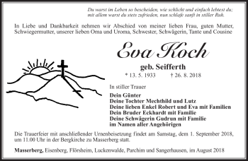 Traueranzeige von Eva Koch von Südthüringer Presse