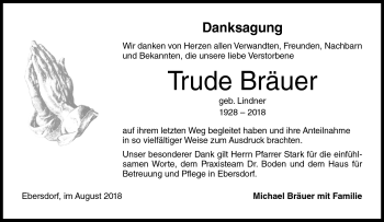 Traueranzeige von Trude Bräuer von Neue Presse Coburg