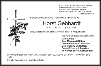 Traueranzeige von Horst Gebhardt von Frankenpost