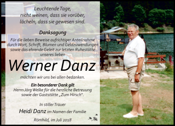 Traueranzeige von Werner Danz von Südthüringer Presse
