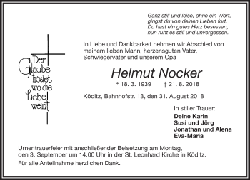 Traueranzeige von Helmut Nocker von Frankenpost