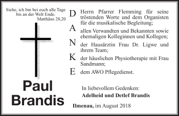 Traueranzeige von Paul Brandis von Südthüringer Presse