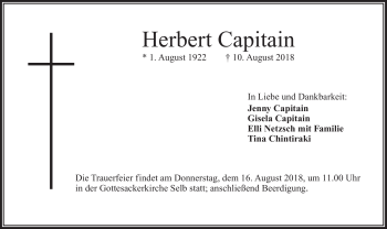 Traueranzeige von Herbert Capitain von Frankenpost