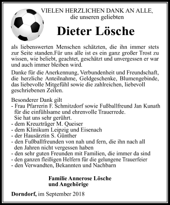 Traueranzeige von Dieter Lösche von Südthüringer Presse