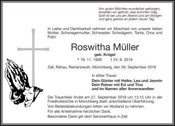 Traueranzeige von Roswitha Müller von Frankenpost