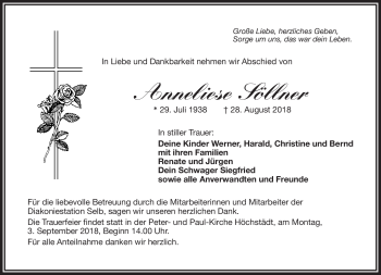 Traueranzeige von Anneliese Söllner von Frankenpost