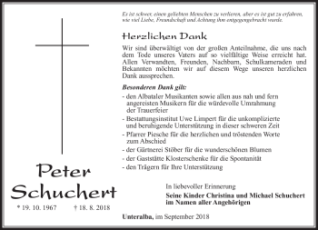 Traueranzeige von Peter Schuchert von Südthüringer Presse