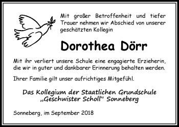 Traueranzeige von Dorothea Dörr von Südthüringer Presse