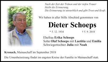 Traueranzeige von Dieter Schoeps von Neue Presse Coburg