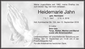 Traueranzeige von Heidemarie Jahn von Frankenpost