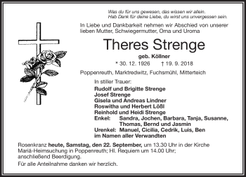 Traueranzeige von Theres Strenge von Frankenpost