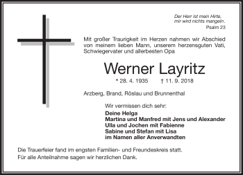 Traueranzeige von Werner Layritz von Frankenpost