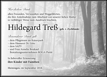Traueranzeige von Hildegard Treß von Südthüringer Presse