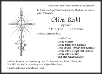 Traueranzeige von Oliver Reihl von Frankenpost
