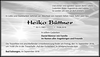 Traueranzeige von Heiko Büttner von Südthüringer Presse
