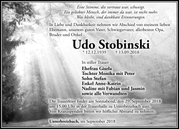 Traueranzeige von Udo Stobinski von Südthüringer Presse