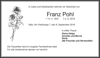 Traueranzeige von Franz Pohl von Frankenpost