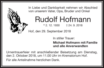 Traueranzeige von Rudolf Hofmann von Frankenpost