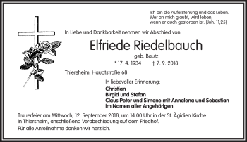 Traueranzeige von Elfriede Riedelbauch von Frankenpost