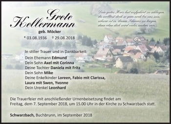 Traueranzeige von Grete Kellermann von Südthüringer Presse
