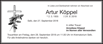 Traueranzeige von Artur Köppel von Frankenpost