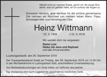 Traueranzeige von Heinz Wittmann von Neue Presse Coburg