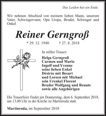Traueranzeige von Reiner Gerngroß von Südthüringer Presse