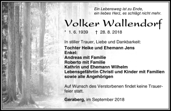 Traueranzeige von Volker Wallendorf von Südthüringer Presse