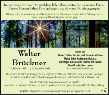 Traueranzeige von Walter Brückner von Südthüringer Presse