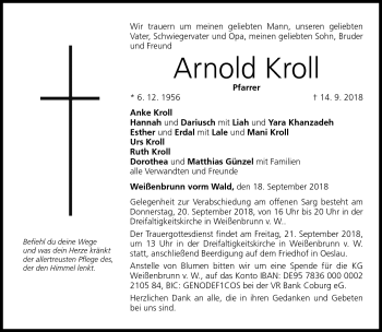 Traueranzeige von Arnold Kroll von Neue Presse Coburg